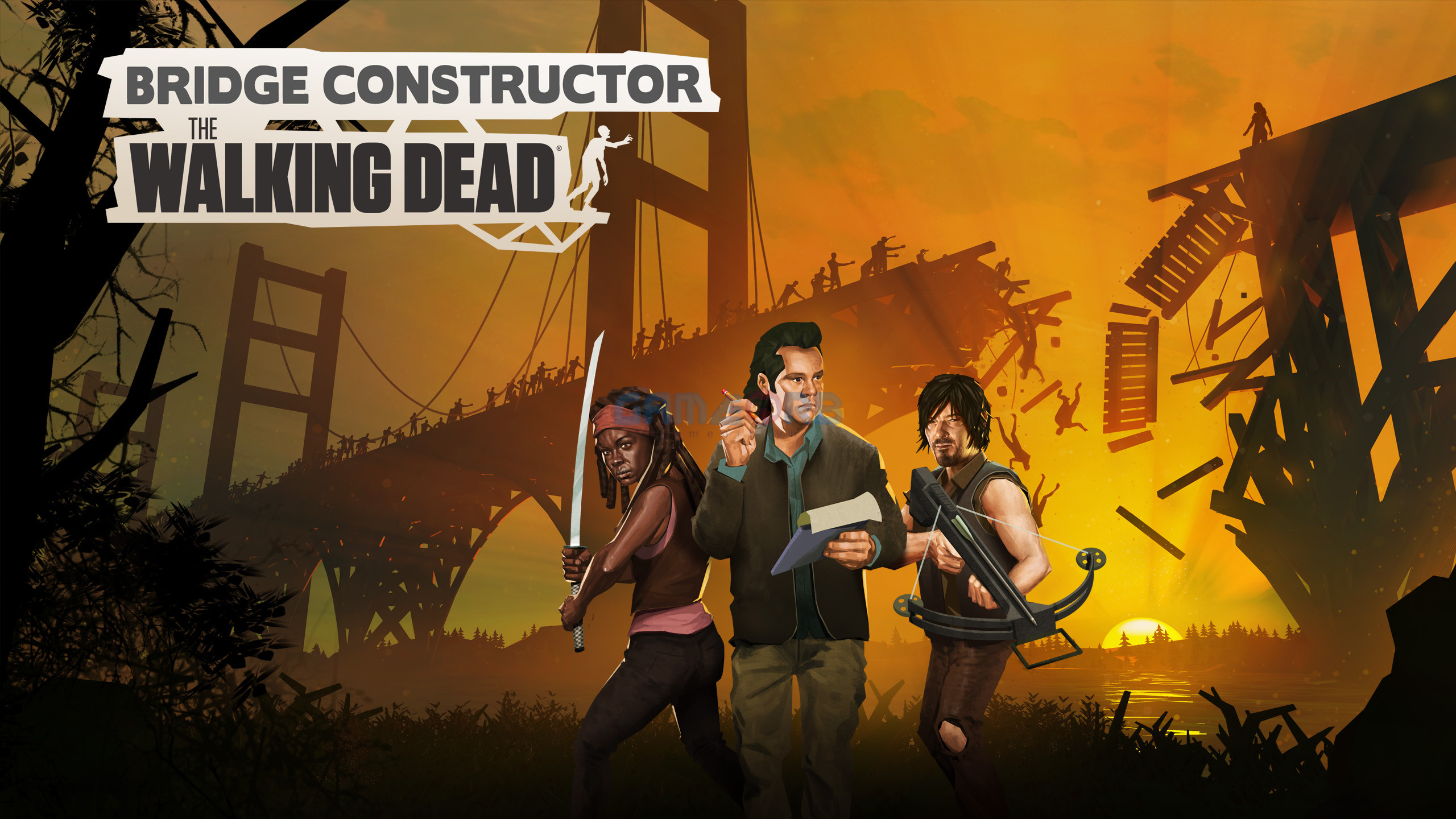 Bridge Constructor: The Walking Dead có sự góp mặt của các nhân vật nổi tiếng từ series truyền hình The Walking Dead