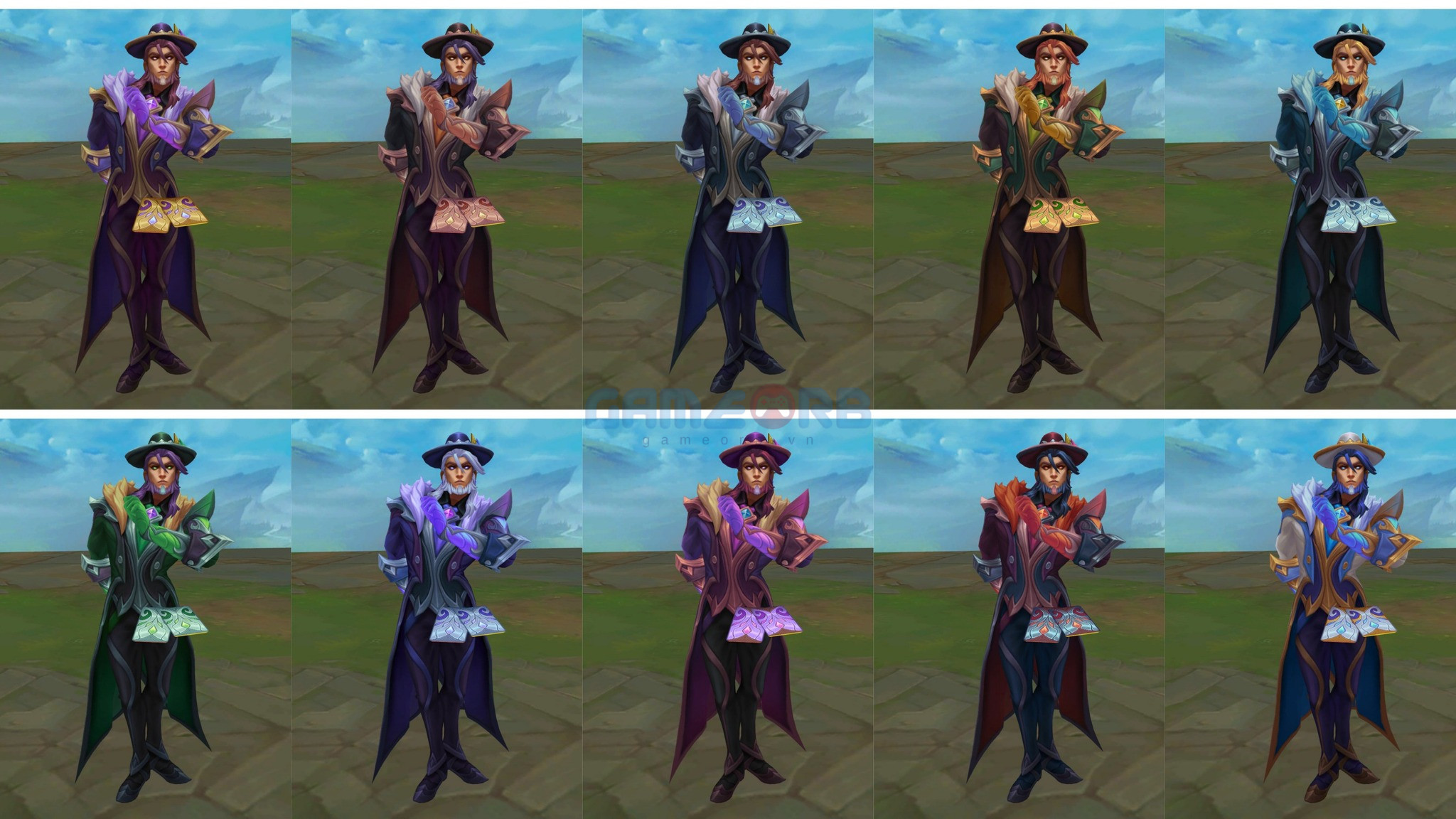 Các đa sắc theo từng mức rank của trang phục Twisted Fate Vinh Quang