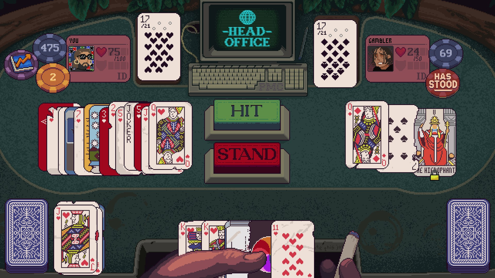 Dungeons and Degenerate Gamblers kết hợp lối chơi Blackjack quen thuộc với hàng loạt hiệu ứng mới lạ