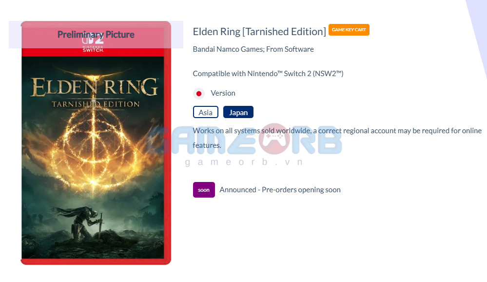 Elden Ring: Tarnished Edition trên Switch 2 sẽ phát hành dưới dạng Game-Key Card
